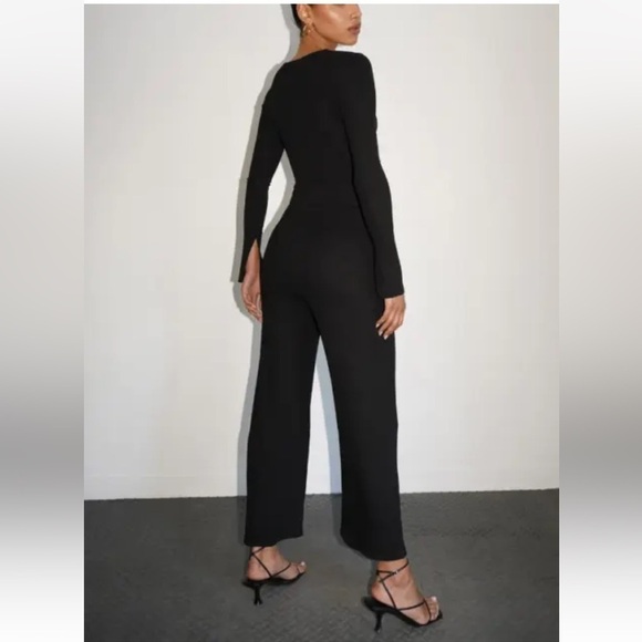NWT LNA Kayla Black Ribbed Lace Up Long Sleeve Jumpsuit/Pantsuit Size 2X - Picture 2 of 11